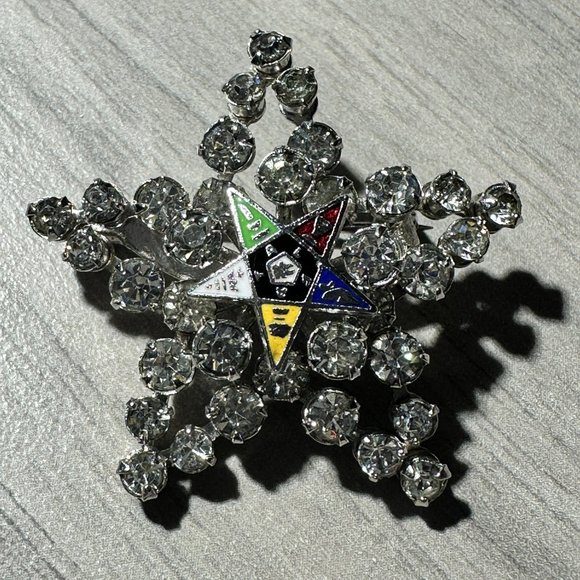 💋 4 FOR $50 / Vtg Masonic Order Of The Eastern Star Crystal Brooch (ECU) - Picture 7 of 7